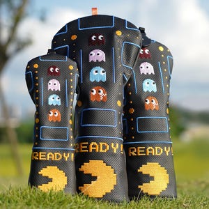 Pac-Man PU Leather Golf Driver Headcover, 460cc Driver Cover Golf Accessories for Men Women, Funny Perfect Gift For Golfer