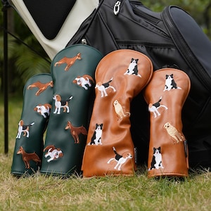Funda para palo de golf con bordado de perros adorables para driver, fairway, híbrido y putter DF3 OZ1, regalo de golf