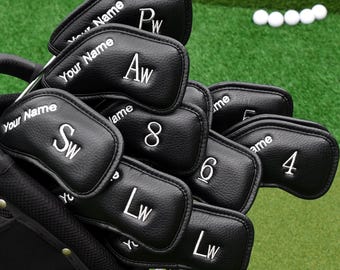 Custom embroidery Personalized Name Leather Golf Iron Head Cover Set or 1pcs, right hand and left hand