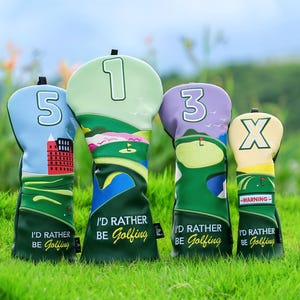 Embroidery Golf Club Driver 3 5 Fairway Wood Hybrids Cover Headcover, Soft Lining Golf Gift, inspired by the Iconic golf course Sight