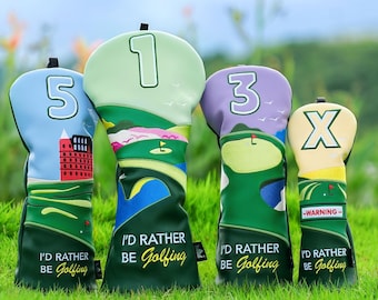 Embroidery Golf Club Driver 3 5 Fairway Wood Hybrids Cover Headcover, Soft Lining Golf Gift, inspired by the Iconic golf course Sight