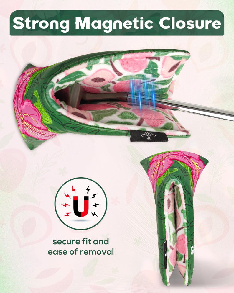 Azalea blommigt persikomönster, "Georgia on my mind", Putter Golf huvudskydd, För DF3, Blade putter, Golfgåva bild 12
