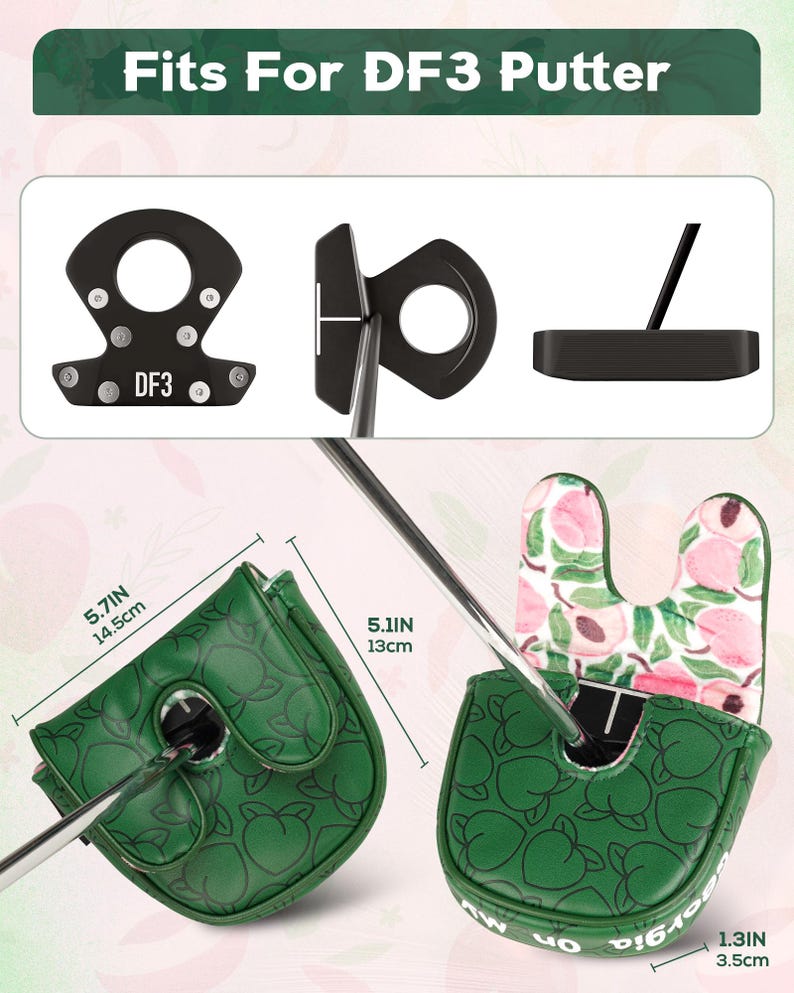 Azalea blommigt persikomönster, "Georgia on my mind", Putter Golf huvudskydd, För DF3, Blade putter, Golfgåva bild 6