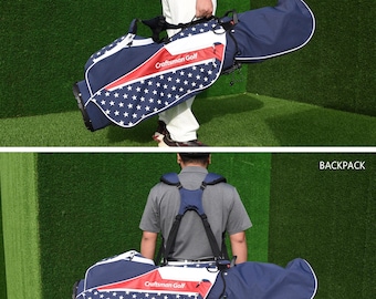 Stand golf bag Lightweight USA Style Red White Blue Golf Bag 4 Divider Fits Up to 14 Clubs with Rain Cover Dual Back Strap