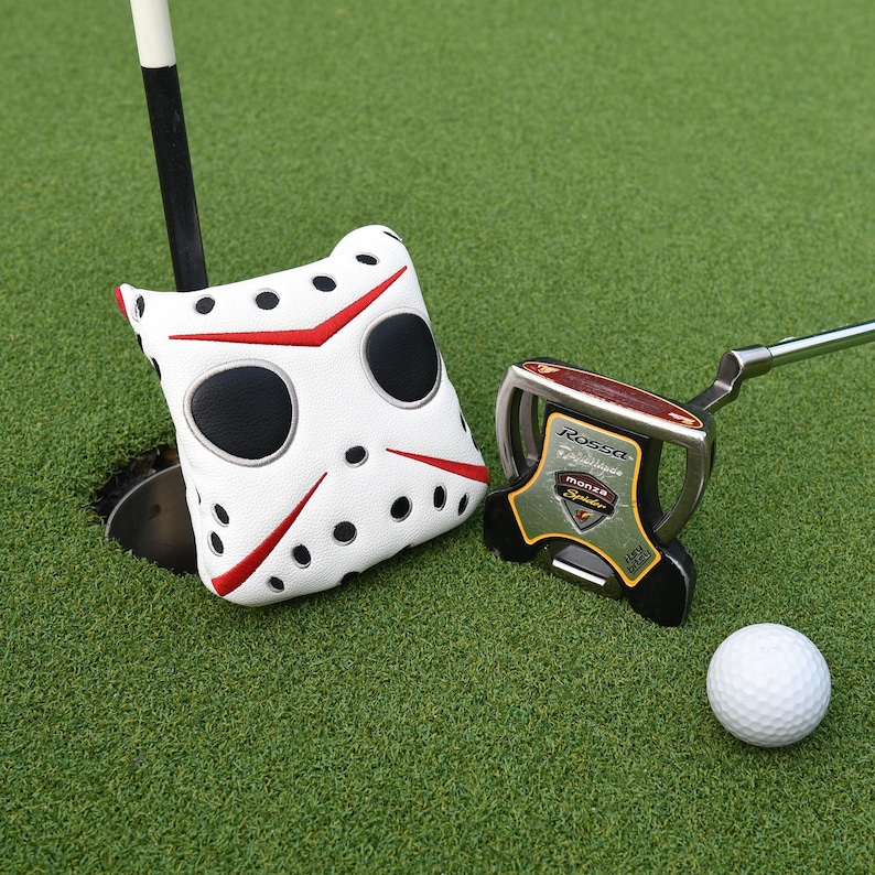 Hockey Jason Inspired Mask Funny Golf Headcover, Driver Fairway Hybrid mallet Putter, Blade putter, LAB DF3/OZ1, Iron cover set, Golf gift Square mallet putter