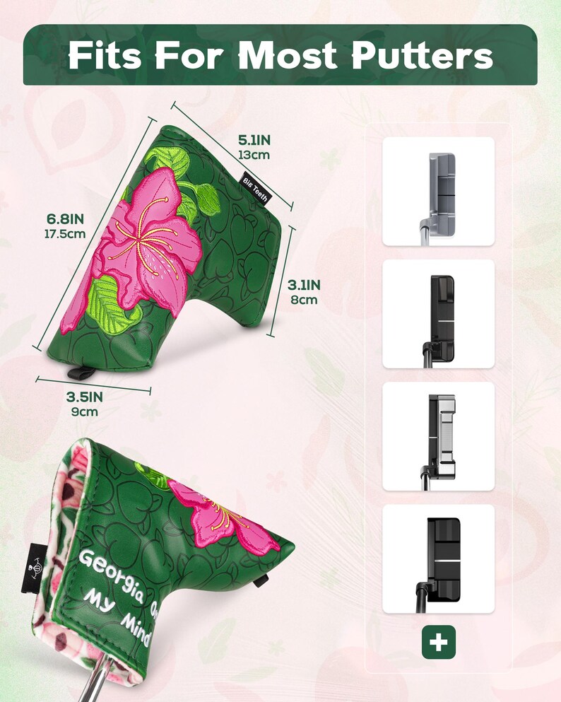 Azalea blommigt persikomönster, "Georgia on my mind", Putter Golf huvudskydd, För DF3, Blade putter, Golfgåva bild 11