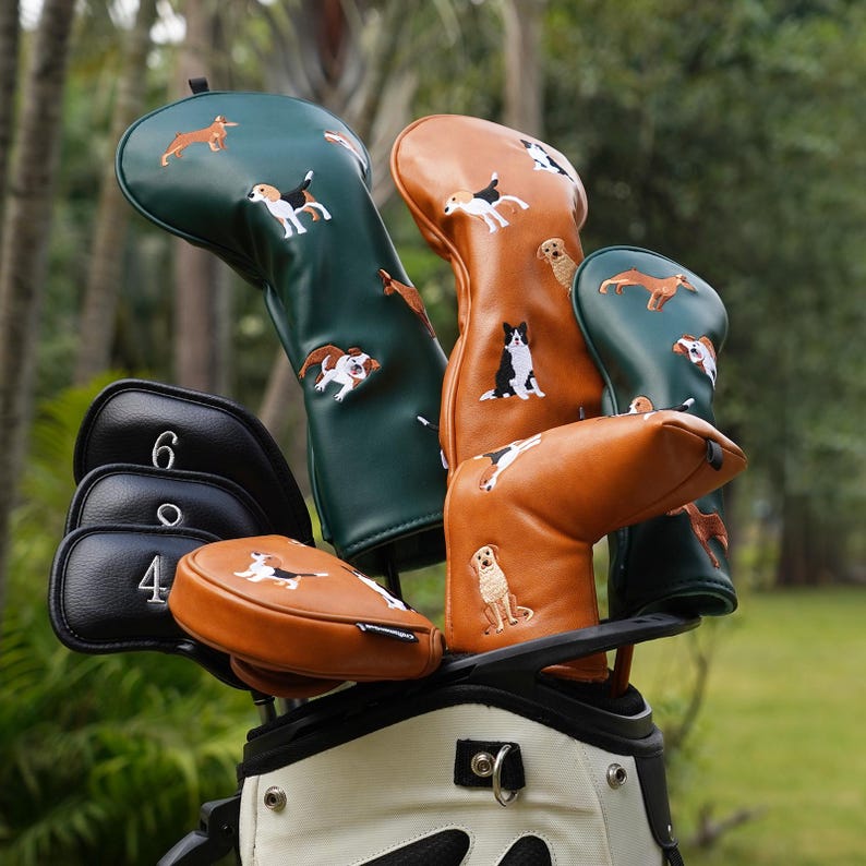 Funda para palo de golf con bordado de perros adorables para driver, fairway, híbrido y putter DF3 OZ1, regalo de golf imagen 3