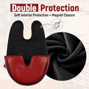 Peut inclure: Une housse de t&ecirc;te de club de golf rouge et noire avec les mots "Double Protection" en haut. La housse a un int&eacute;rieur doux et une fermeture magn&eacute;tique. La housse est rouge en bas et noire en haut.