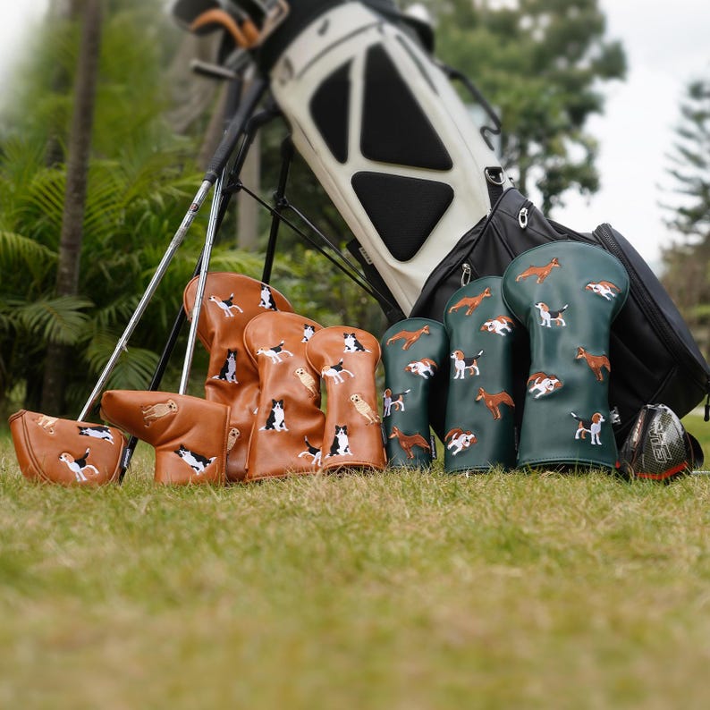 Funda para palo de golf con bordado de perros adorables para driver, fairway, híbrido y putter DF3 OZ1, regalo de golf imagen 4