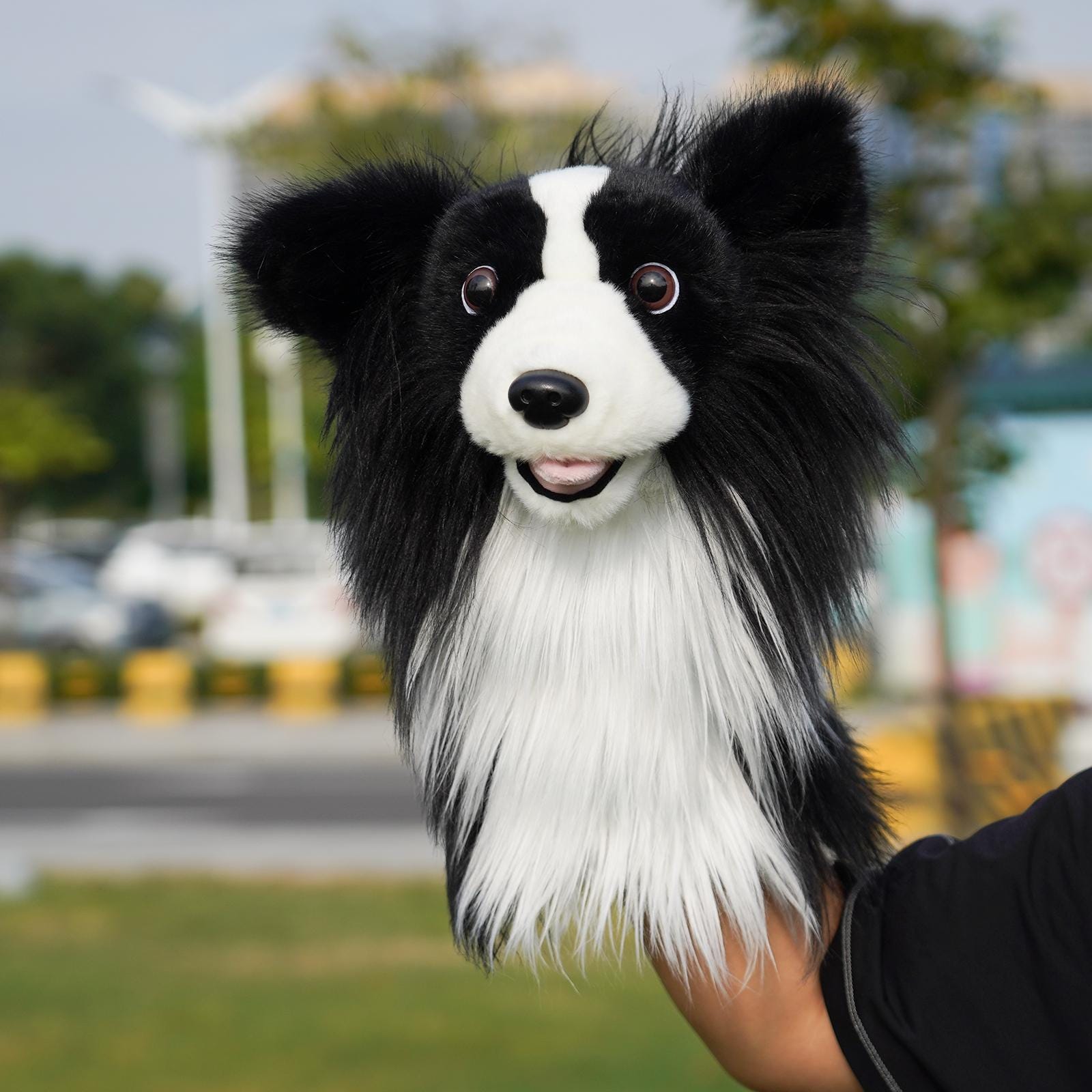 ボーダーコリー犬 ソフトでリアルなぬいぐるみ動物ドライバー