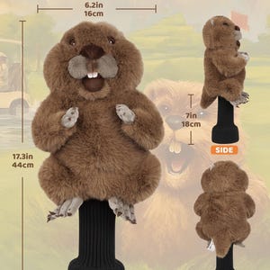 Puede incluir: Una funda para la cabeza del palo de golf de castor de felpa marr&oacute;n. La funda mide 44 cm de alto y 16 cm de ancho. La funda tiene un calcet&iacute;n de punto negro y el texto "PRODUCT SIZE".