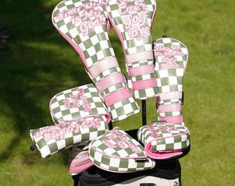 Funda de cabeza de golf estilo tablero de ajedrez, fundas para driver, madera de calle híbrida, putter de hoja, regalo especial