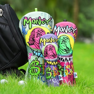 Franklin Cover Eyes Design Money Golf Club Head Cover Funny Cool Unique Embroidery Driver Fairway Hybrid Putter Cover Set, Golf Gift