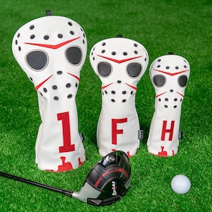Hockey Jason Inspired Mask Funny Golf Headcover, Driver Fairway Hybrid mallet Putter, Blade putter, LAB DF3/OZ1, Iron cover set, Golf gift image 1