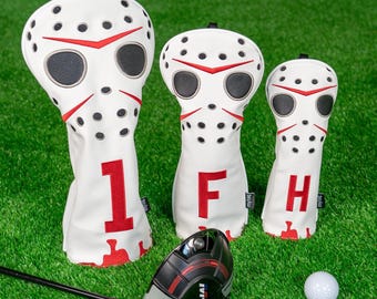 Hockey Jason Inspired Mask Funny Golf Headcover, Driver Fairway Hybrid mallet Putter, Blade putter, LAB DF3/OZ1, Iron cover set, Golf gift