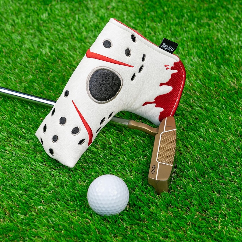 Hockey Jason Inspired Mask Funny Golf Headcover, Driver Fairway Hybrid mallet Putter, Blade putter, LAB DF3/OZ1, Iron cover set, Golf gift Blade putter