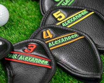 Custom embroidery Personalized Name 12pcs Golf Iron Head Covers Set(3,4,5,6,7,8,9,A,S,P,L,L)