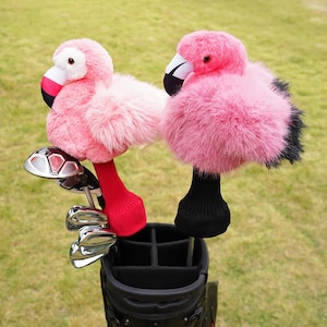 Flamingo Golf Kopfabdeckung mit Socke, Plüsch-weicher Tierfahrer-Abdeckung Headcover-Reise-Schutz, Golf-Geschenk