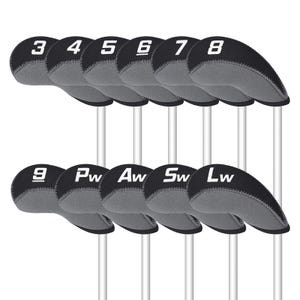 11pcs Set Neoprene Golf Headcovers Iron Club Fits All Brands (Black & Red) (3-9，A,S,P,L,)