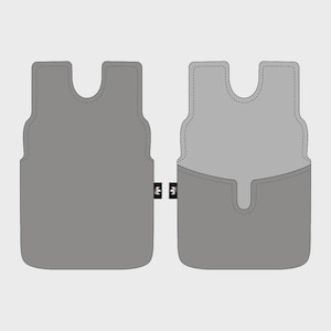 May include: Two gray, minimalist phone cases. One is closed, the other open, revealing a lighter gray interior. Each case has a curved top and a small tag with a crown logo. The cases are designed with a simple, functional aesthetic.