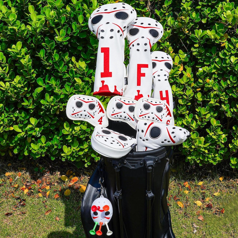 Hockey Jason Inspired Mask Funny Golf Headcover, Driver Fairway Hybrid mallet Putter, Blade putter, LAB DF3/OZ1, Iron cover set, Golf gift image 6