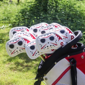 Hockey Jason Inspired Mask Funny Golf Headcover, Driver Fairway Hybrid mallet Putter, Blade putter, LAB DF3/OZ1, Iron cover set, Golf gift image 5