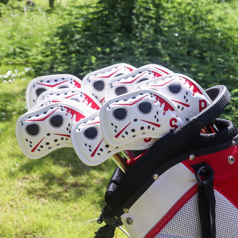 Hockey Jason Inspired Mask Funny Golf Headcover, Driver Fairway Hybrid mallet Putter, Blade putter, LAB DF3/OZ1, Iron cover set, Golf gift image 5