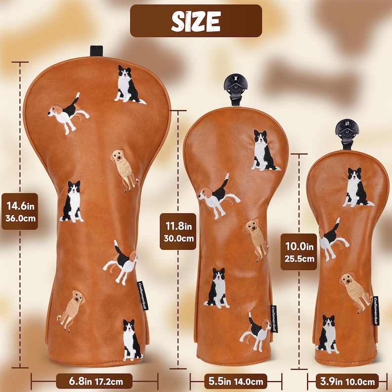 Funda para palo de golf con bordado de perros adorables para driver, fairway, híbrido y putter DF3 OZ1, regalo de golf imagen 18