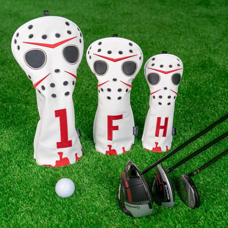 Hockey Jason Inspired Mask Funny Golf Headcover, Driver Fairway Hybrid mallet Putter, Blade putter, LAB DF3/OZ1, Iron cover set, Golf gift image 2