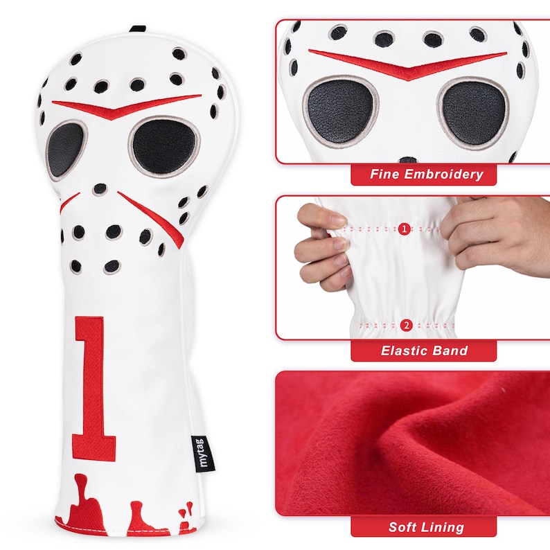 Hockey Jason Inspired Mask Funny Golf Headcover, Driver Fairway Hybrid mallet Putter, Blade putter, LAB DF3/OZ1, Iron cover set, Golf gift image 4