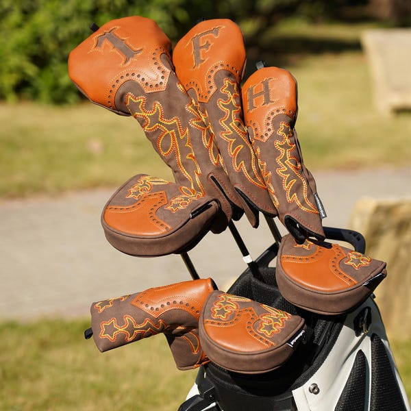 Cowboy Western Retro Brown Durable Golf Driver Headcover Cover fits up to 460cc Head Fairway Wood Hybrids, Golf Gift
