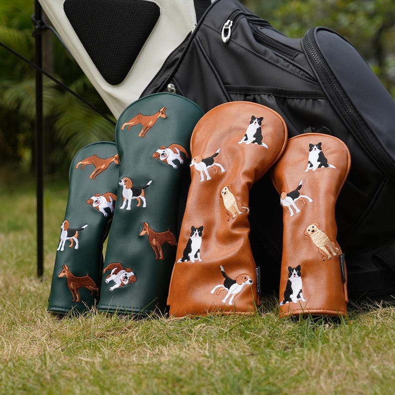 Funda para palo de golf con bordado de perros adorables para driver, fairway, híbrido y putter DF3 OZ1, regalo de golf imagen 1