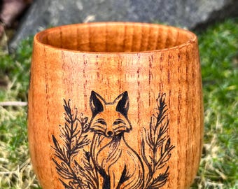 Woodland Fox Engraved Wooden Drinking Cup