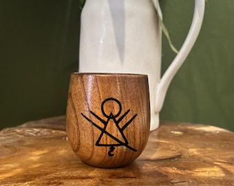 Yellowjackets Wilderness Mystery Symbol Engraved Wooden Drinking Cup