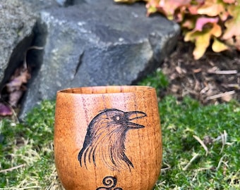 The Morrigan Irish Mythology Engraved Wooden Drinking Cup