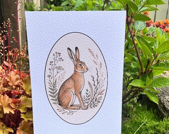 Botanical Hare A4 Print On Hammer Embossed Card