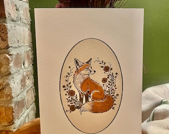 Botanical Fox A4 Print On Hammer Embossed Card