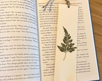 Fern Leaf Bookmark On Watercolour Paper and Laminated With Twine, Real Pressed Flowers, For Book Lovers