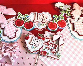 Cherry Baby Shower Banner: Gingham Onesie, Coquette Party Decor