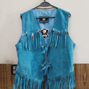 Ladies Native 100% Real Suede Leather Cowgirl Cowriding soft Leather western style ladies vest with friges