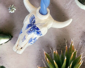 Ceramic Cow Skull Candlestick