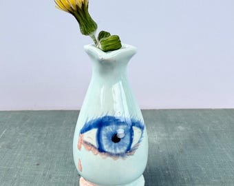 Piccolo vaso in ceramica fatto a mano: occhio dipinto a mano, mini vaso da 3 pollici