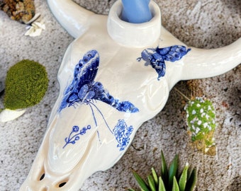 Ceramic Cow Skull Candlestick