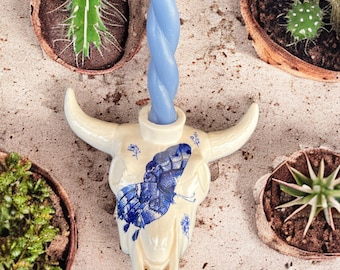 Ceramic Cow Skull Candlestick