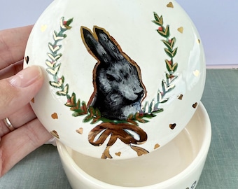 Hare Hand-Illustrated Ceramic Trinket Box, Decorative Keepsake