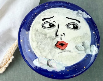 Hand Illustrated Moon Ceramic Trinket Box, Decorative Keepsake Jewelry Box