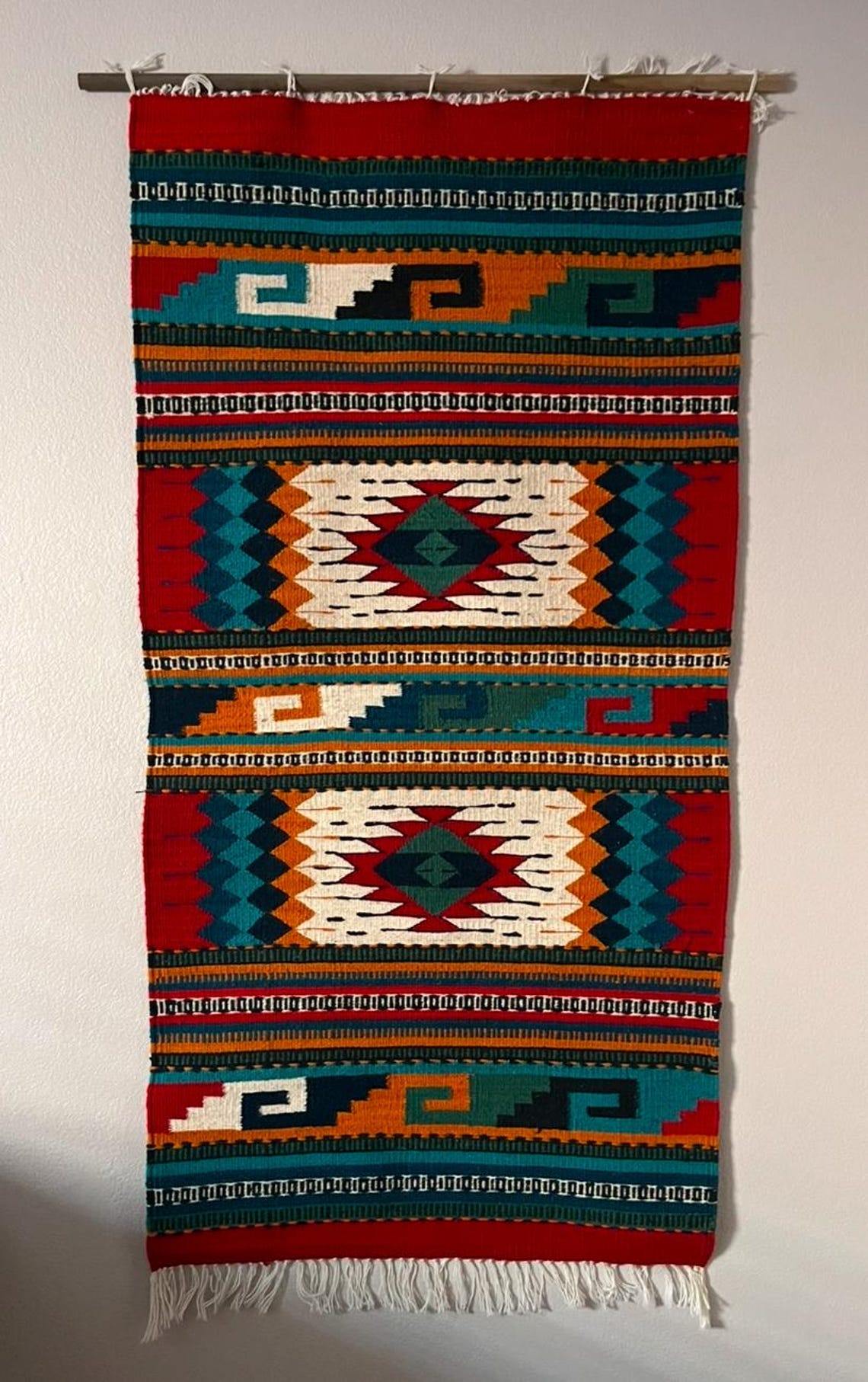 Zapotec Wool Rug Red Diamond Pattern (30