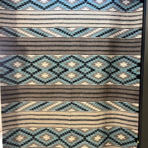 Zapotec Wool Rug Blue Diamond Pattern (5’x7’) Large - Handmade in Oaxaca, Mexico