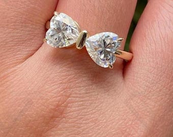 3.00 TCW Heart Cut Lab Grown Diamond Ring: Bow Two Stone Engagement, IGI Certified