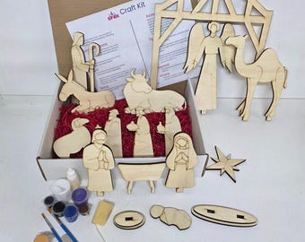Kit de manualidades de Belén de madera para armar – Juego de 14 piezas para pintar